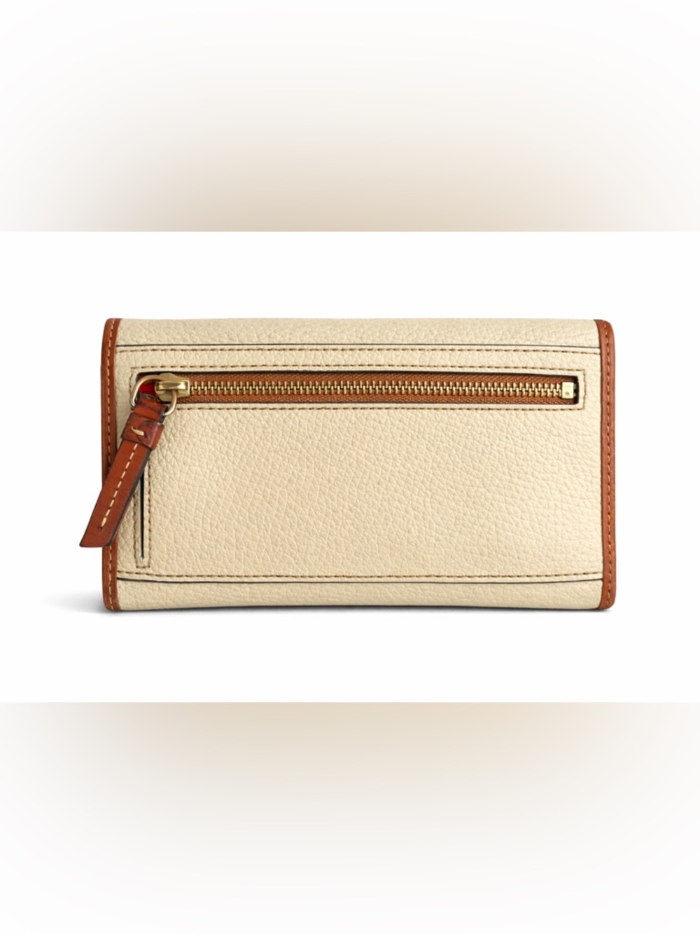 Dooney & Bourke Cream Pebble Leather Continental Wallet with Tan Trim - Picture 2 of 6